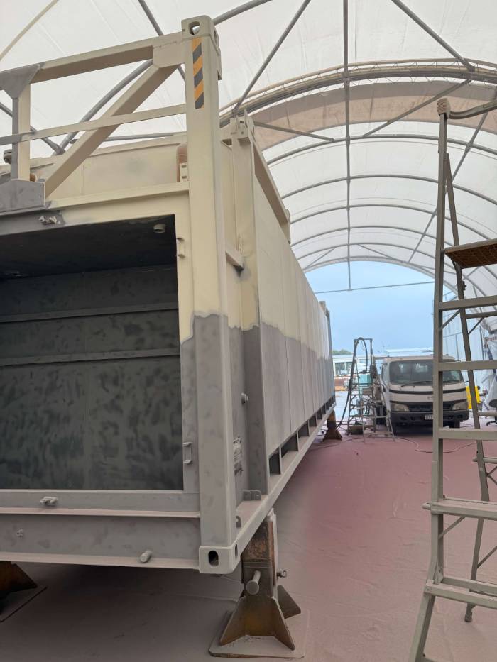 40 foot diesel tank half stripped of old coating ready for the new system