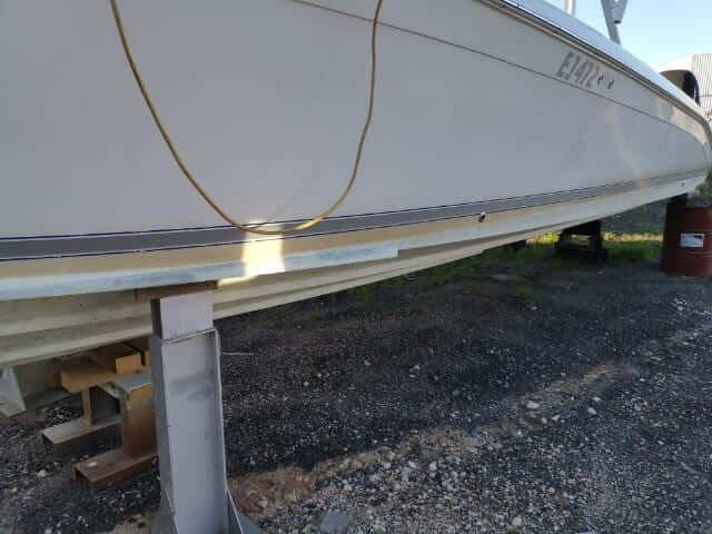 Anti-foul stripped from a boat hull on the hardstand in Perth
